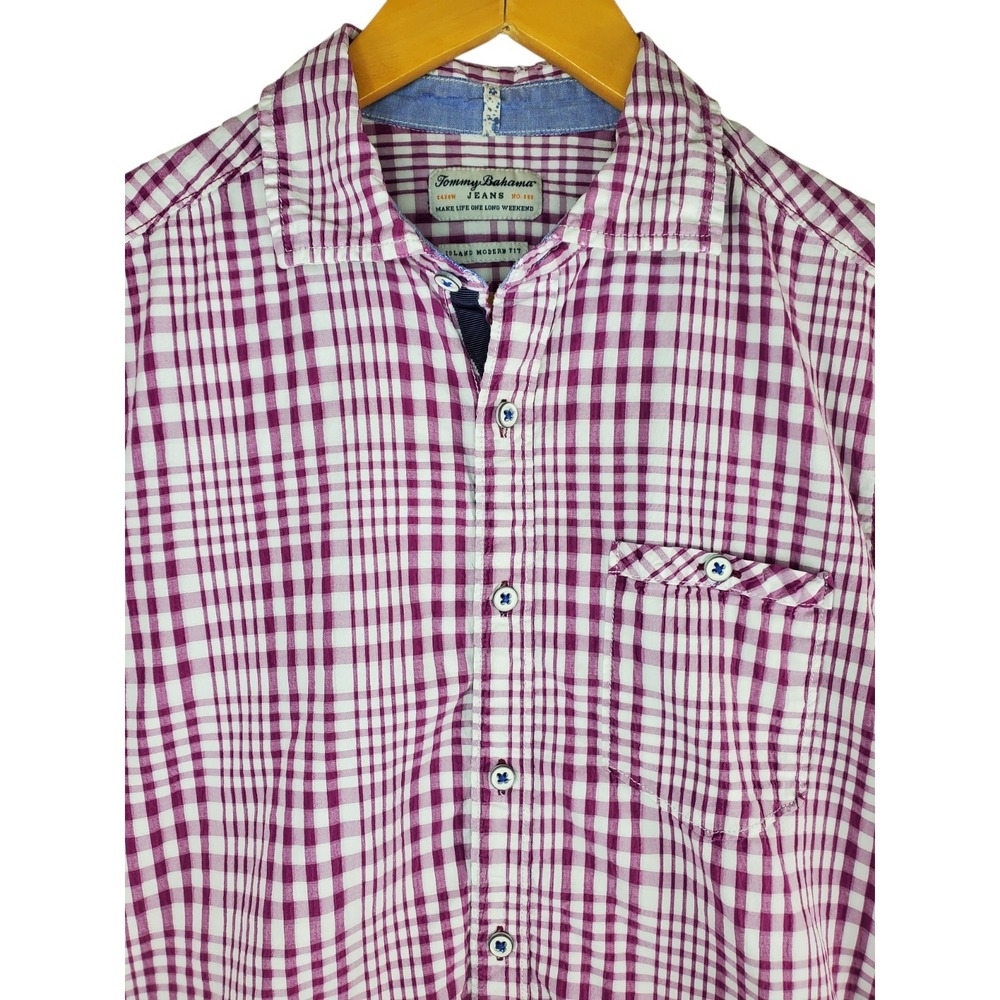 Tommy Bahama Jeans Men's M Plaid Short Sleeve Button Up Island Modern Fit
